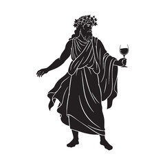 Ecstatic Dionysus digital black vector artwork, ideal for portraying the god of wine's joyous celebrations &ndash; Dionysus silhouette &ndash; Dionysus Vector &ndash; Silhouette of Dionysus &ndash; Greek god silhouette

