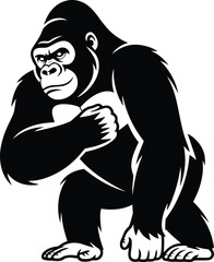 Fototapeta premium Powerful gorilla illustration in black and white silhouette style silhouette