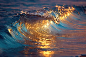 Golden sunrise wave cresting, vibrant colors