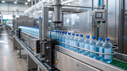 High-Tech Water Bottling Line Vector Art
