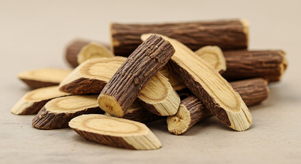Cookies on a white background, Pile of dried kava kava roots on white background., this natural herbal planOrganic Dried Licorice Root Slices for Herbal Use, cinnamon sticks on wooden background