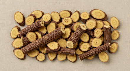Cookies on a white background, Pile of dried kava kava roots on white background., this natural herbal planOrganic Dried Licorice Root Slices for Herbal Use, cinnamon sticks on wooden background