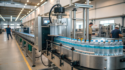 High-Tech Water Bottling Line Vector Art