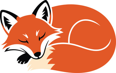 Obraz premium Sleeping Fox Curled Up Illustration in Silhouette Style on Black Background silhouette
