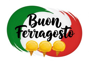 Buon ferragosto celebration with italian flag colors and ice cream cones