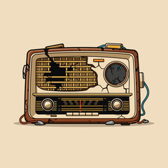 Damaged Vintage Radio Illustration with Broken Parts and Retro Style