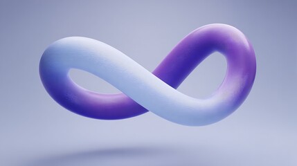 A purple and blue inflatable object floating in the air, a curved body with an S-shaped curve that creates the shape of two intertwined forms
