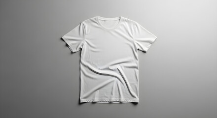 Blank white wrinkled t-shirt mockup on a gray background