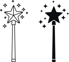 Magic wand star icon set sparkle enchantment