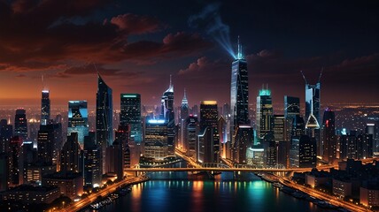 Futuristic Neon Cityscape at Night with Glowing Skyscrapers V3