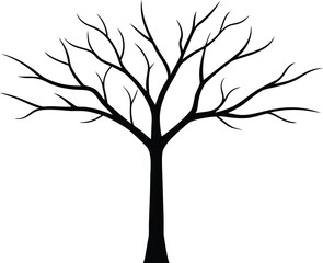 A silhouette of a bare tree with thin branches isolated on white background Ai Generated