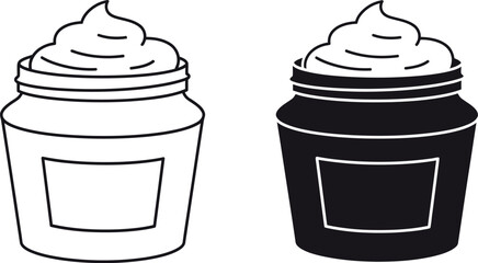 Cosmetic cream jar icon set black white line art
