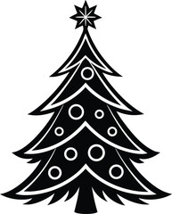 Obraz premium Christmas Tree Spiral Design, Black and White, Holiday Decoration, Xmas Tree with Ribbon