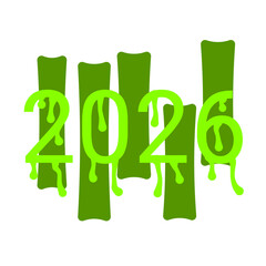 Green neon "2026" with futuristic vertical glitch effect