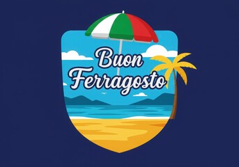 Buon ferragosto italian holiday greeting with beach and palm tree