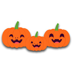 Vector illustration of three Halloween pumpkins with spooky expressions, isolated on a white background. Ideal for Halloween decorations, cards, and themed designs.