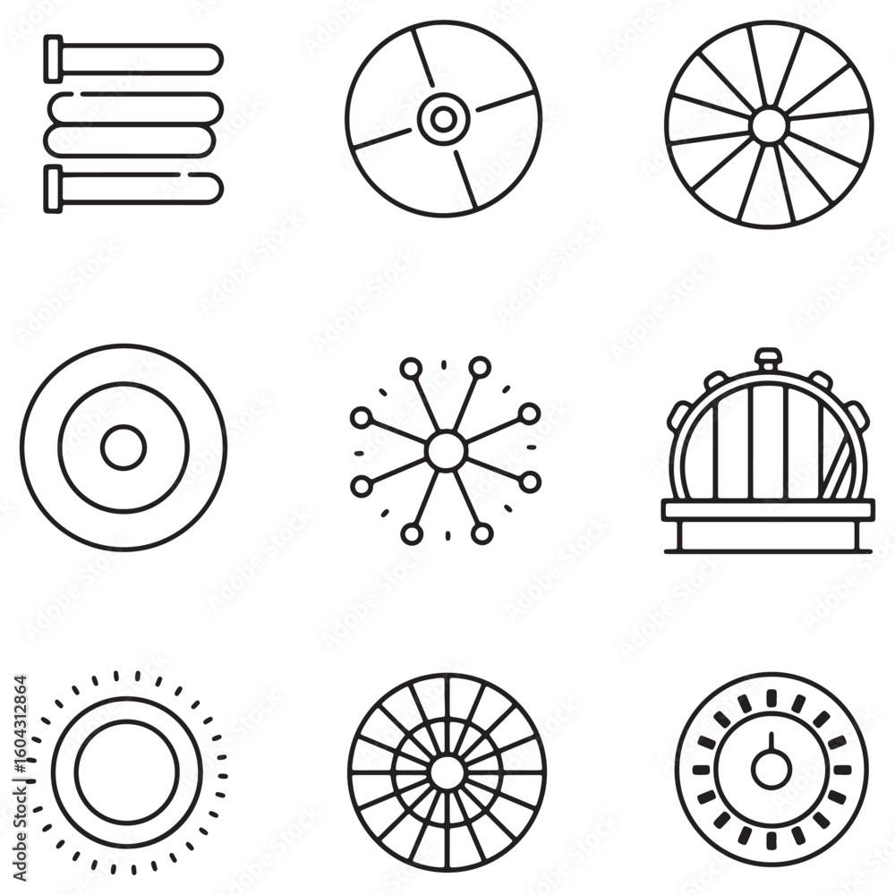 Poster set of minimalist icons representing data, technology, and circular shapes for design elements