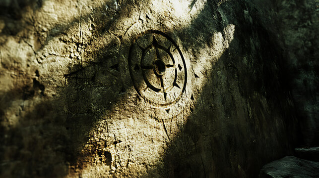  Cryptic symbols etched into a stone wall, revealing a hidden secret 