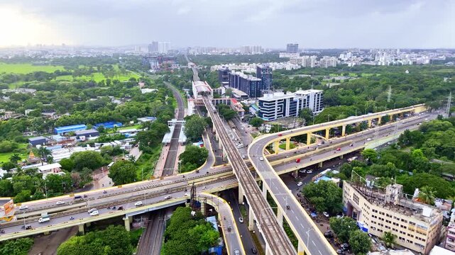 Aerial view pune city with multiple highways and overpasses