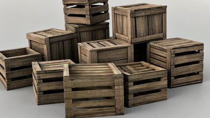 Several wooden crates are neatly stacked, highlighting rustic textures and showcasing potential for creative storage solutions or decor