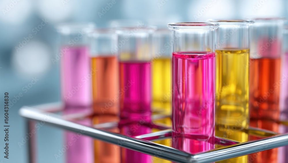 Poster colorful liquids in test tubes create an intriguing laboratory scene suggesting scientific research 