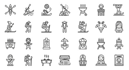  Summer Recreation Icons - Line Art Vector Image 