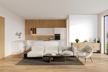 Full View of Kitchen and Living Room Interior PNG – Isolated with Transparent Background and Shadow