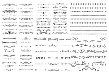 Set of decorative divider elements. Divider ornament, borders, doodle, separators, page dividers, header