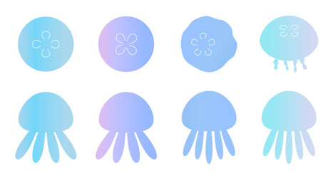 クラゲのアイコンイラスト　夏　海　グラデーション	