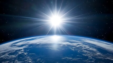 Planet Earth viewed from space surrounded by bright sunlight