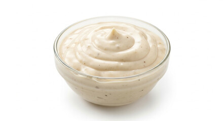 A glass bowl filled with creamy swirling sauce