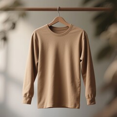 Long sleeve t-shirt hanging on blurred background