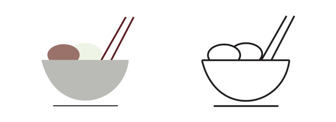 Asian Noodle Soup Bowl Icons: Food with Chopsticks