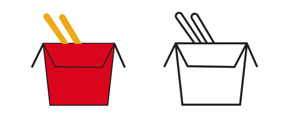Chinese Takeout Box Icons: Noodle Container with Chopsticks