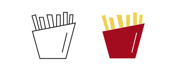  French Fries Icons: Fast Food Potato Chips in Carton