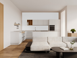 Front View PNG of Modern Kitchen Interior with Black Wall – Transparent Background and Shadow