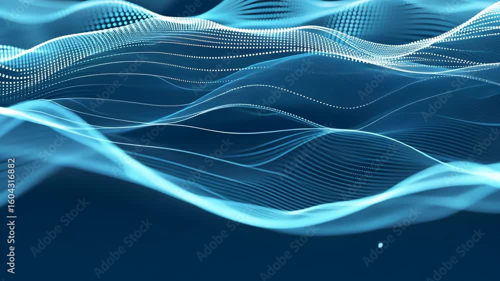 Poster dynamic flow of blue wave patterns creates an engaging visual atmosphere with rhythmic movements and