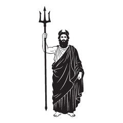 Obraz premium Earthshaking Poseidon black vector graphic, reflecting his immense and unsettling power – Poseidon silhouette – Poseidon Vector – Silhouette of Poseidon – Greek god silhouette