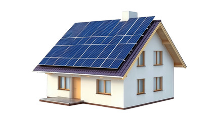 Fototapeta premium Modern Solar Panel System Installed on Residential Home Roof Isolated on White Background