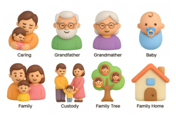 Multigenerational family icons in 3d cartoon style