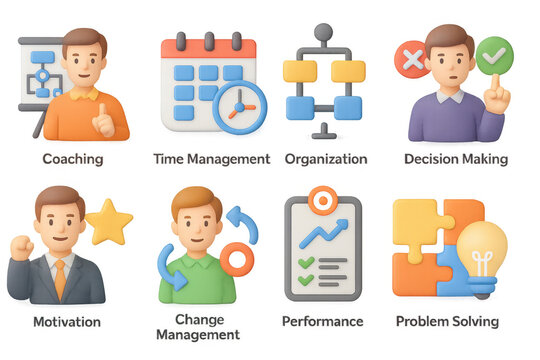 Business concepts 3d icon set featuring management and decision making themes