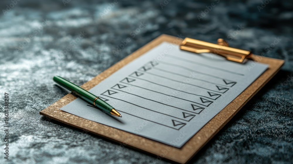 Poster clipboard with checklist and pen on textured background checklist clipboard pen textured task list