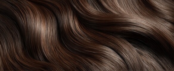 Fototapeta premium The beautiful flowing strands of luxurious brown wavy hair in close-up.