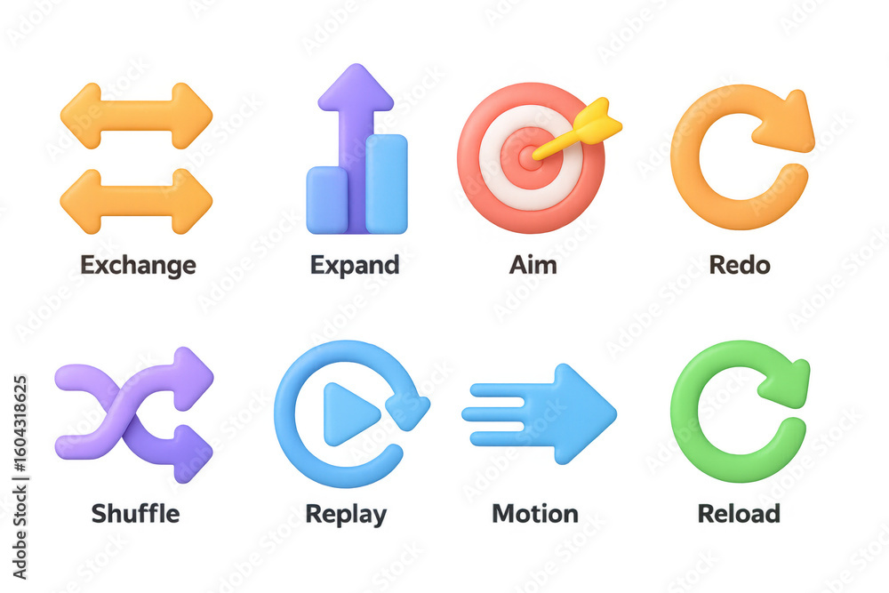 Poster glowing 3d neon icons for interface design and navigation apps