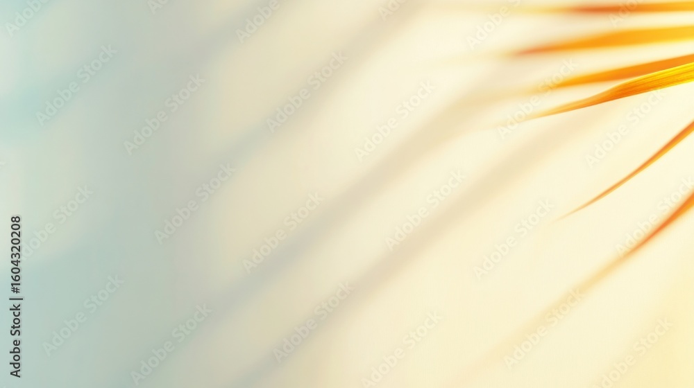 Poster sunlight streams through palm fronds, creating delicate patterns of light and shadow on a soft, mute