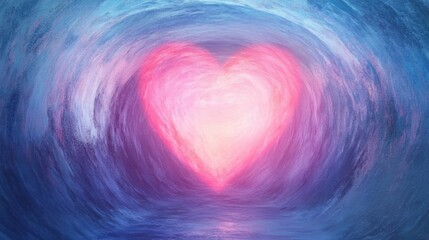 Bright heart shape sits at the center of swirling blue and pink tones, creating a vibrant and emotional atmosphere