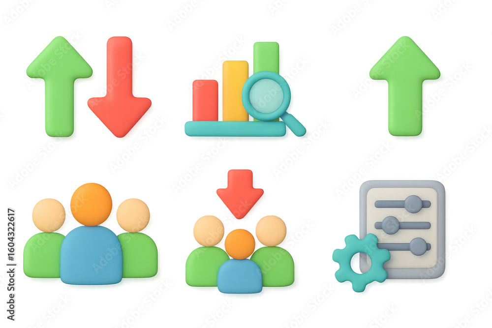 Poster colorful data analytics icons with glowing arrow and people symbols for digital interfaces