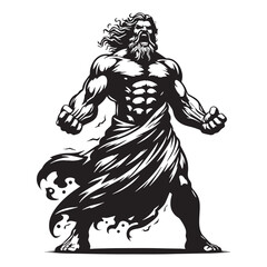 Storm-wielding Zeus digital black silhouette, embodying his unique and formidable features – Zeus silhouette – Zeus Vector – Silhouette of Zeus – Greek god silhouette

