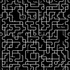 Obraz premium White rounded lines create a complex maze like pattern on a solid black background forming a dense network