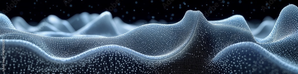 Poster abstract light mesh network with interconnected polygonal web background and modern wave line design